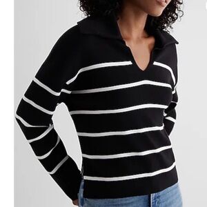 EXPRESS Relaxed Striped V-Neck Cropped Sweater
M Black, White